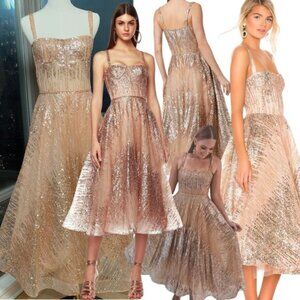 🆕 BRONX & BANCO 🧿 NWOT Mademoiselle Gold Sequin Midi Dress , Size M US 6